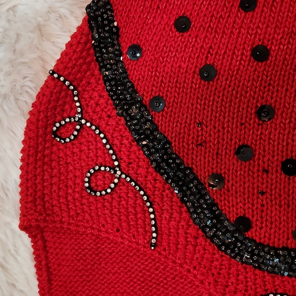 Cannelloni hand knit, hand beaded red dolman sleeve sweater - Picture 7 of 12